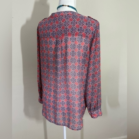 Collective Concepts sz L P top, shirt blouse mini print lightweight long sleeve - Picture 6 of 13